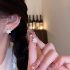 批发镀白金烟花套装耳钉女轻奢小众高级感精致蒲公英耳环网红珍珠耳饰