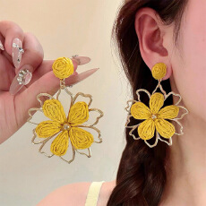 批发海边度假风夸张黄色太阳花朵耳环女2025新款夏天绝美耳钉耳饰