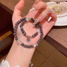 批发复古黑色名族风新中式个性多层百搭叠戴手链女高级感烈火图腾吊坠