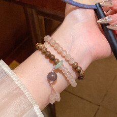 批发新中式木纹撞色串珠手链高级感时尚复古玉石平安扣双层气质手串