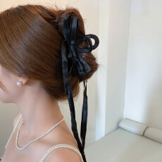 批发法式芭蕾风蝴蝶结飘带抓夹后脑勺气质高级优雅鲨鱼夹ins网红发夹