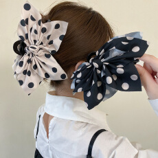批发温柔法式波点大蝴蝶结抓夹女后脑勺2025新款高级感发夹鲨鱼夹头饰