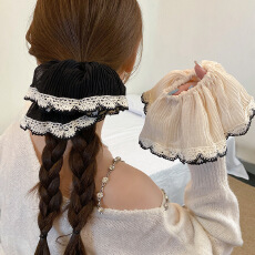 批发氛围感针织镶边大号褶皱大肠发圈女高级感芭蕾风简约时尚百搭头绳