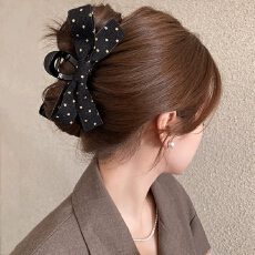 批发黑色赫本风星空蝴蝶结公主头发抓夹女高级感发夹发量大鲨鱼夹发卡