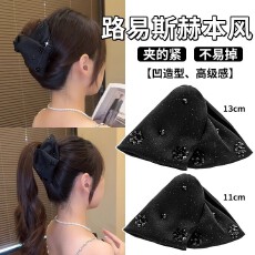 批发赫本风发夹路易斯蝴蝶结抓夹女后脑勺显发量头饰盘发高级感鲨鱼夹