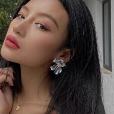 批发欧美夸张大花朵耳环女小众设计2025新款复古耳钉银色气质轻奢耳饰