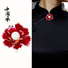 批发中国风<b class='q'>百搭</b>胸针女复古牡丹珍珠大衣旗袍胸花领针开衫披肩扣