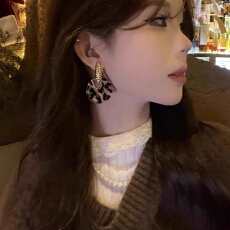 批发秋冬款豹纹圆圈耳钉女港风复古ins潮时尚夸张大气耳环网红耳饰品