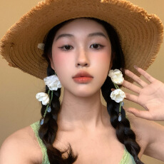 批发超仙气质水晶流苏花朵耳环女海边度假夸张花朵耳钉网红同款耳饰品
