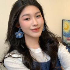 批发蓝色牛仔花朵耳钉小众设计夸张高级感耳环女独特漂亮巨好看耳饰品