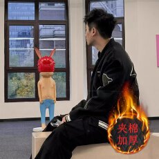 批发秋冬欧美高街男女夹克地球刺绣情侣装宽松棒球服oversize潮牌外套