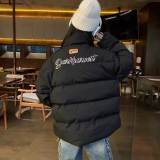 批发美式字母刺绣棒球服男女秋季新款魔术贴宽松飞行服棉服<b class='q'>外套</b>小个子