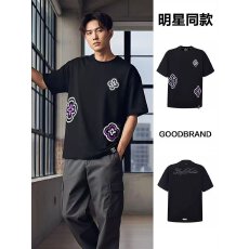 批发美式复古潮牌正肩短袖T恤男女春秋内搭打底衫chic宽松慵懒上衣