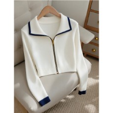 批发2025新款女装秋季显瘦洋气气质百搭长袖短款毛衣设计感翻领<b class='q'>针织</b>衫