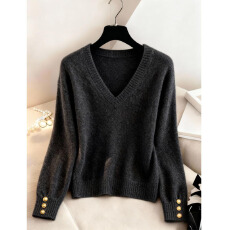 批发小香风纯色针织上衣女2025<b class='q'>春</b>秋季新款韩版慵懒高级感套头V领毛衣