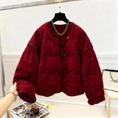 批发2025冬季新款老钱风红色丝绒棉服保暖外套拼接时髦<b class='q'>通勤</b>小众面包服
