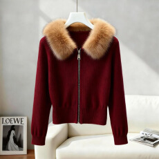 批发新年圣诞穿搭奶呼呼软糯慵懒风宽松毛领红色长袖针织衫毛衣女秋冬