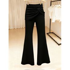 批发纯欲风蝴蝶结设计感显瘦微喇裤女春秋季新款法式ins黑色喇叭裤子