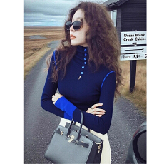 批发秋<b class='q'>冬</b>时髦感巨好看气质上衣韩系独特漂亮高级感蓝色高领针织打底衫