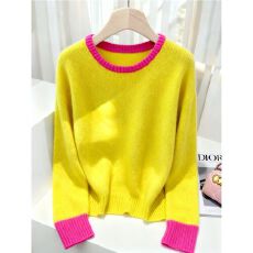 批发洋气撞色毛衣慵懒高级感秋<b class='q'>冬</b>女装2025新款奶呼呼软糯针织衫上衣女