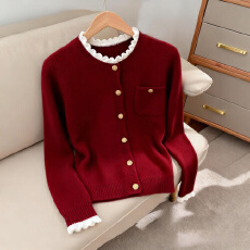 批发2025<b class='q'>冬</b>季新款软糯超好看慵懒感针织小衫时尚氛围感拼接圆领上衣女