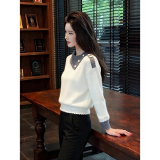 批发2025<b class='q'>冬</b>季新款老钱风拼色翻领针织衫毛衣高级感休闲气质长袖上衣潮