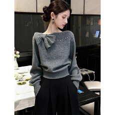 批发毛衣女款2025新款秋<b class='q'>冬</b>巨好看气质高端灰色蝴蝶结内搭针织衫上衣厚