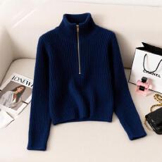 批发韩系<b class='q'>冬</b>季新款减龄显瘦简约高级感针织小衫立领拉链小众设计上衣女