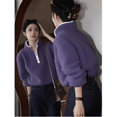 批发多巴胺紫色摇粒绒套头卫衣女2025秋<b class='q'>冬</b>新款独特别致小众不撞款上衣
