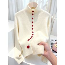 批发2025秋<b class='q'>冬</b>季新款洋气时髦设计感单排扣长袖毛衣针织衫显瘦时尚上衣