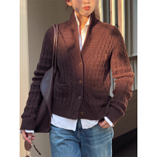 批发2025新款冬季老钱风纯色麻花纹长袖针织开衫<b class='q'>女装</b>宽松显瘦毛衣<b class='q'>外套</b>