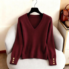 批发小香风纯色针织上衣女2025春秋季新款<b class='q'>韩版</b>慵懒高级感套头V领毛衣