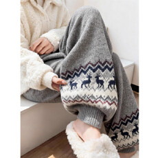 批发2025秋冬季新款洋气韩版时尚气质显瘦费尔岛垂感休闲针织裤束脚裤