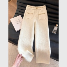 批发白色毛呢裤子女2025新款冬厚超火时尚高端气质<b class='q'>高腰</b>显瘦直筒<b class='q'>阔腿裤</b>