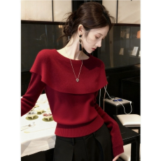 批发安可拉红披肩轻熟风针织衫2025秋冬季气质名媛高级感修身打底上衣
