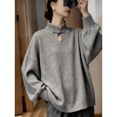 批发新中式洋气长袖针织衫女2025秋冬新款复古国风慵懒风显瘦气质上衣