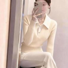 批发轻熟风气质翻领长袖针织衫女秋冬新款软糯内搭慵懒高级感打底毛衣