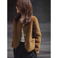 批发2025巨好看的卡其色羊羔毛外套女秋冬季高级感韩系摇粒绒加厚上衣