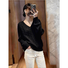 批发时尚休闲v领套头毛衣女秋冬新款麻花纹巨好看软糯内搭<b class='q'>针织</b>打底衫