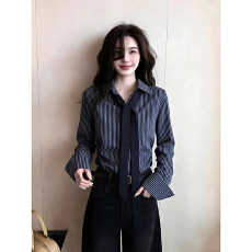 批发蓝色<b class='q'>衬衫</b>女长袖春季2026新款高级感轻奢别致漂亮超好看条纹<b class='q'>衬衣</b>