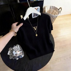 批发2026年夏季新款时髦轻奢小众黑色短袖T恤女宽松减龄时尚气质上衣