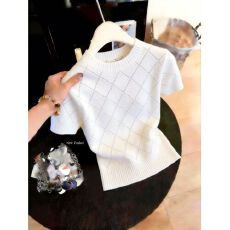 批发夏季新款高端小资时尚气质韩版洋气百搭显瘦<b class='q'>圆领</b>短袖<b class='q'>针织</b>T恤上衣