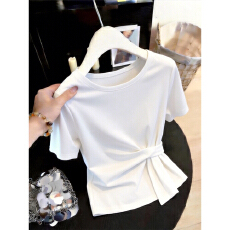 批发法式掐腰上衣女2025夏季新款白色短袖高级感小众别致漂亮收腰小衫