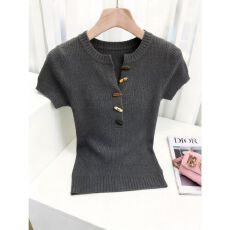 批发夏季新款韩版洋气时尚气质高级显瘦百搭小众短袖针织上衣<b class='q'>女装</b>爆款