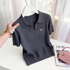 批发时尚休闲polo领短袖t恤女2026夏季新款显瘦大码<b class='q'>女装</b>轻熟气质上衣