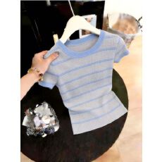 批发<b class='q'>夏</b>季新款休闲时尚气质韩版女超好看条纹短袖针织T恤洋气上衣爆款