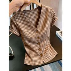 批发夏季新款欧货时尚气质上班族<b class='q'>通勤</b>百搭显瘦V领短袖衬衫上衣女爆款