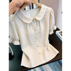 批发韩版ins淑女风绝美娃娃领短袖衬衫夏季新款时尚减龄百搭上衣女装