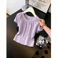批发法式复古压褶花边圆领<b class='q'>衬衫</b>女2026夏季新款时尚娃娃衫显瘦减龄<b class='q'>衬衣</b>