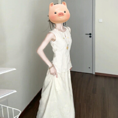 批发新中式穿搭白色无袖背心半身连衣裙子女夏2025新款爆款巨好看<b class='q'>套装</b>